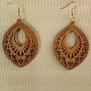 BOHO BROWN WOODEN Bohemian Teardrop Laser Cut 3.5" Earrings